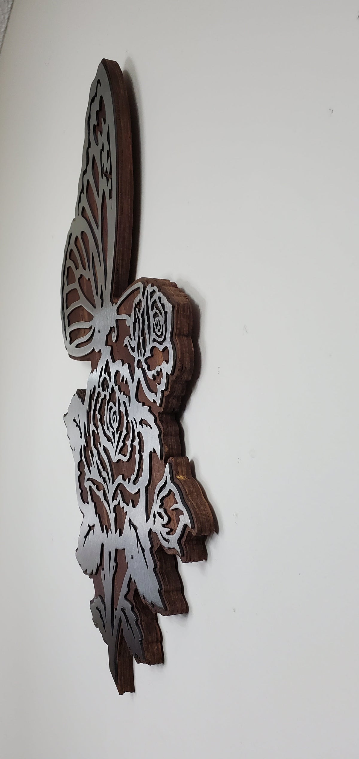 Butterfly on a Flower | Metal Art on Wood | Unique Handcrafted Design