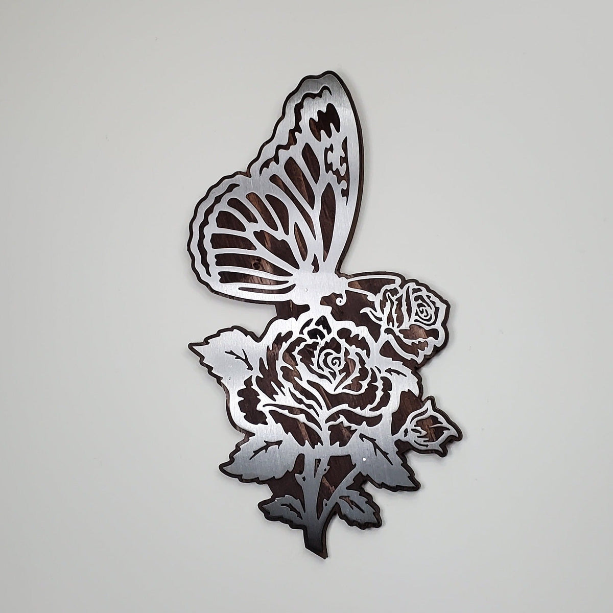 Butterfly on a Flower | Metal Art on Wood | Unique Handcrafted Design