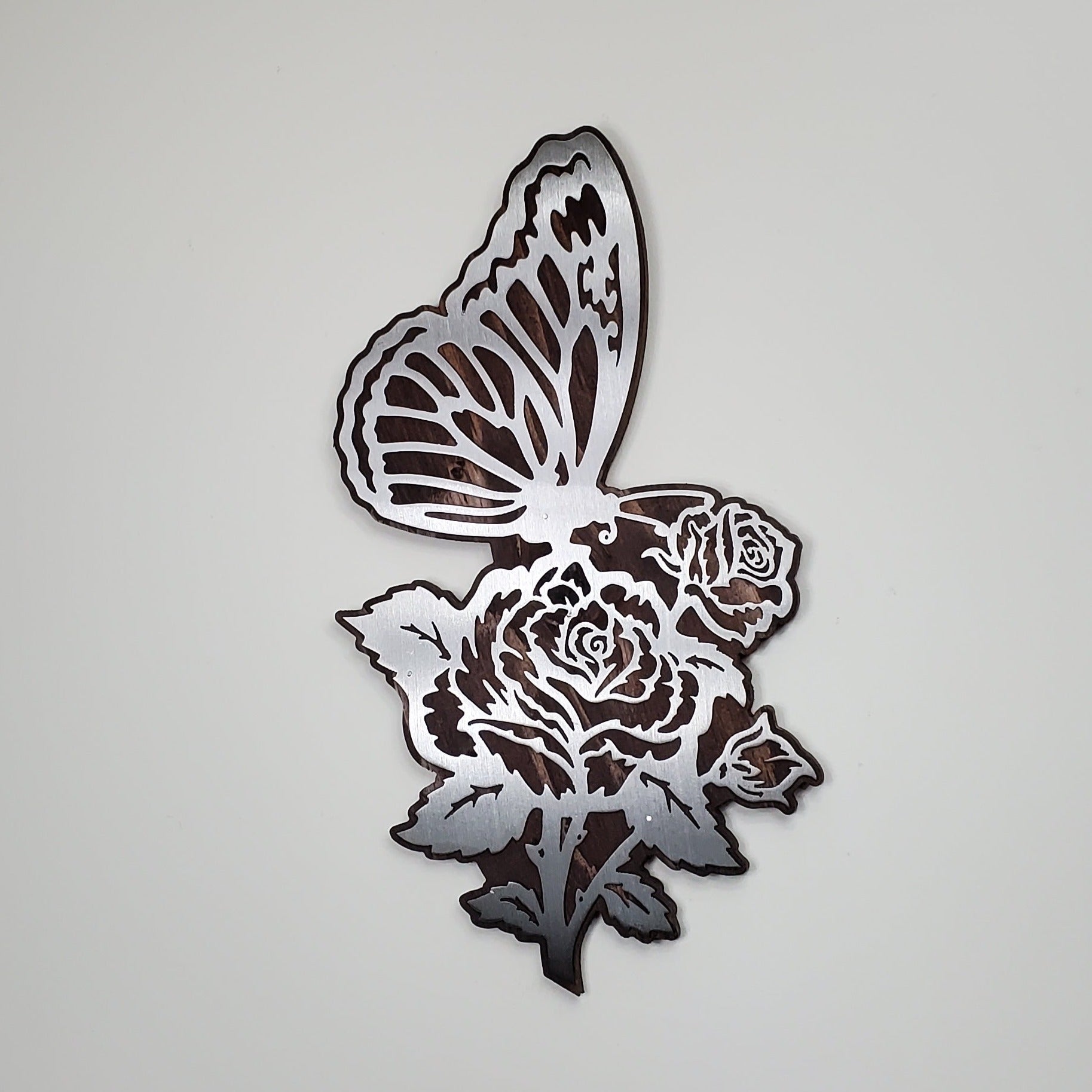Butterfly on a Flower | Metal Art on Wood | Unique Handcrafted Design