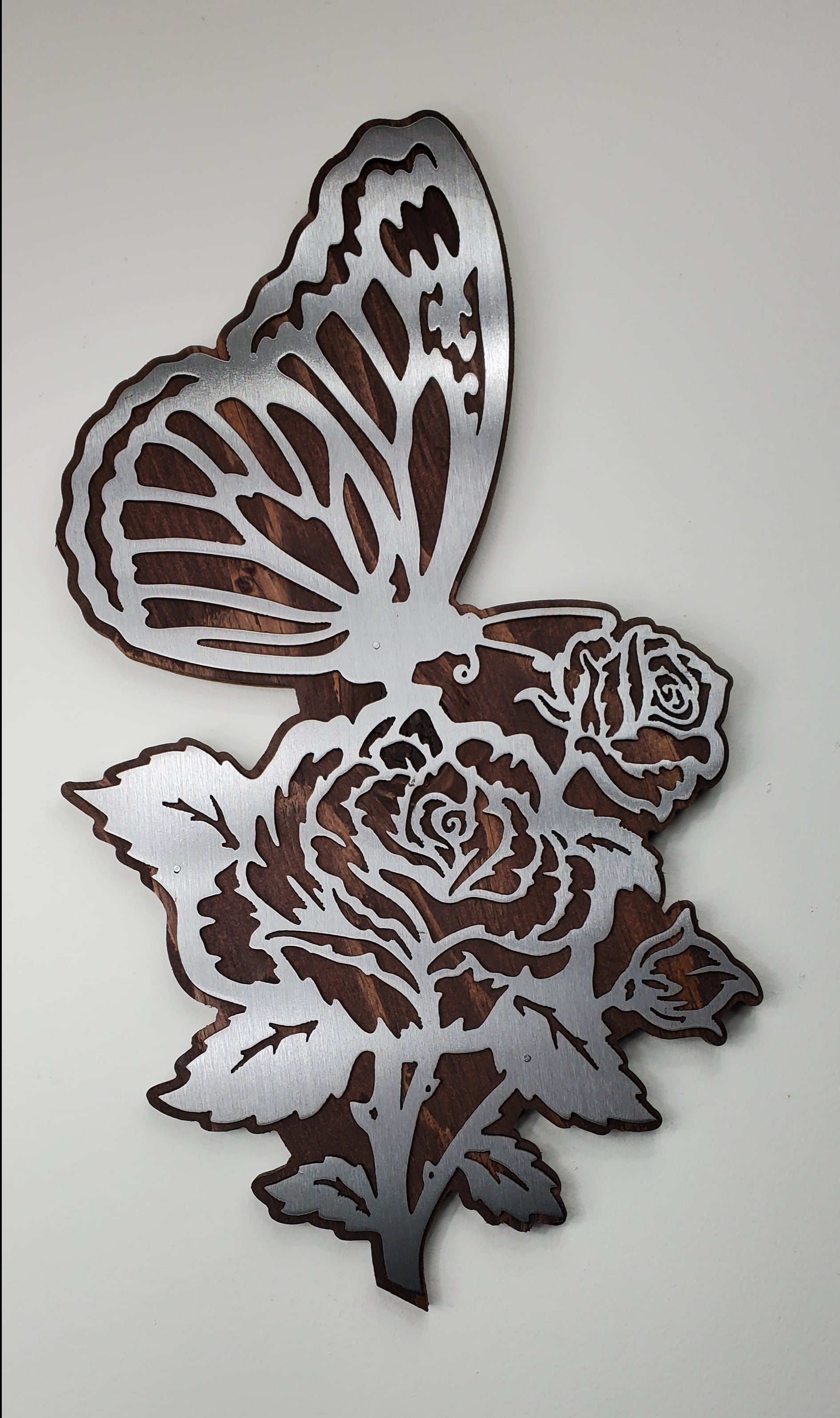 Butterfly on a Flower | Metal Art on Wood | Unique Handcrafted Design
