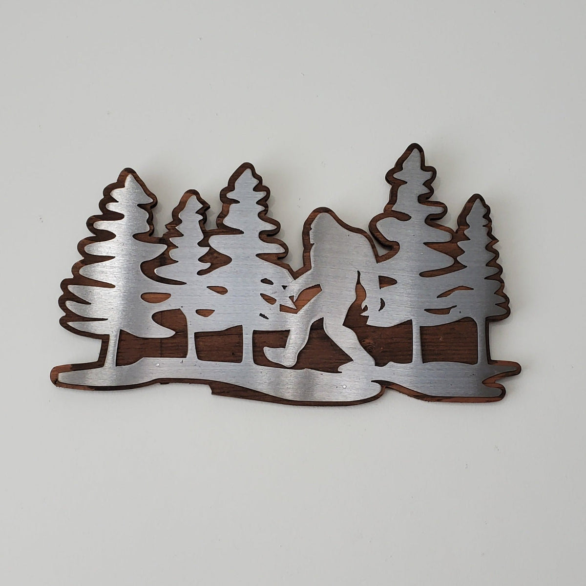 Bigfoot in Trees | Metal Art on Wood wall Décor | Made in USA