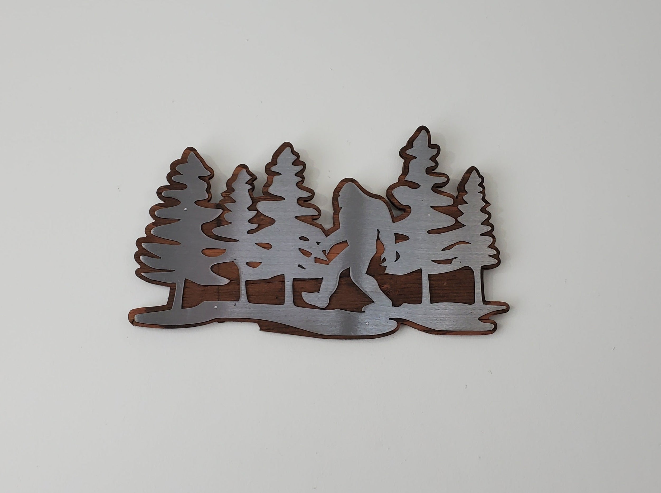 Bigfoot in Trees | Metal Art on Wood wall Décor | Made in USA