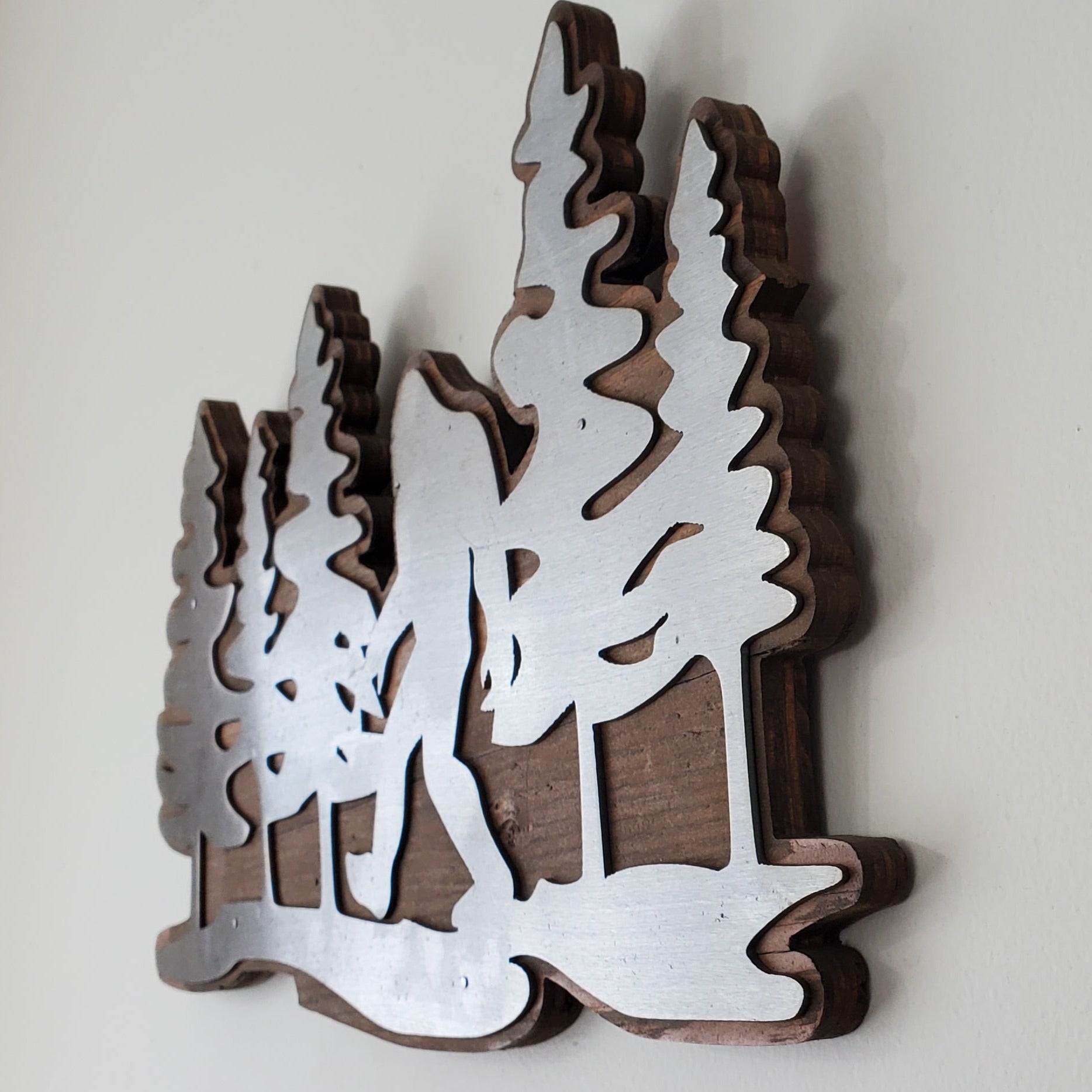 Bigfoot in Trees | Metal Art on Wood wall Décor | Made in USA
