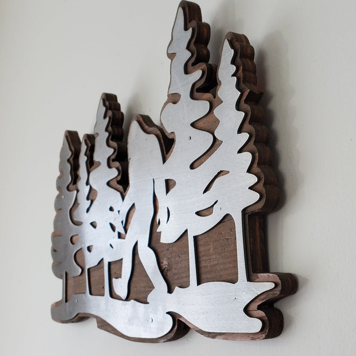 Bigfoot in Trees | Metal Art on Wood wall Décor | Made in USA