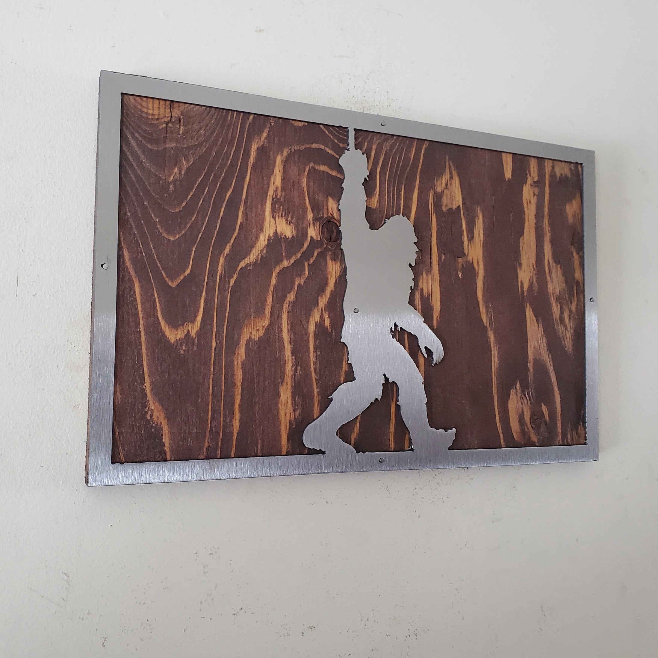 Bigfoot Giving the Finger | Sasquatch Metal Art on Wood | Funny Sign Wall Art