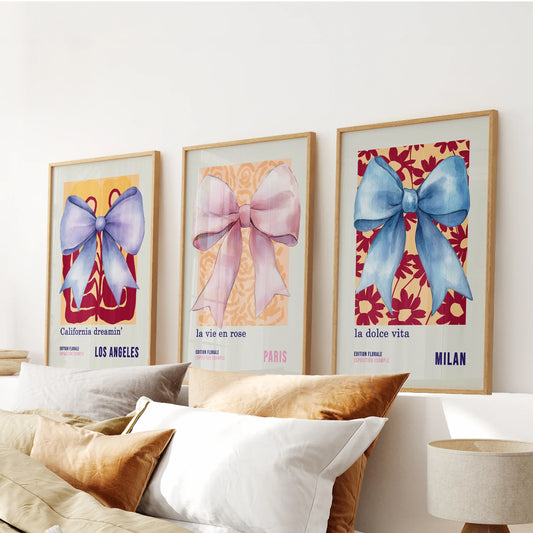Girly Bow Wall Art Trio. Preppy Pastel Fashion Quotes Posters