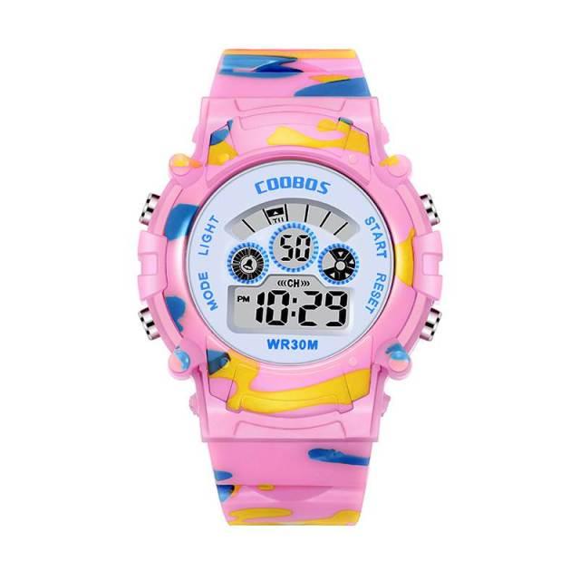 Boys Sports Military Kids Digital Watches Student Childrens Watch Fashion Luminous Led Alarm Camouflage Green Waterproof 7 Color Led Backlight Multifuction Wristwatch For Boys Girls