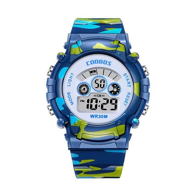 Boys Sports Military Kids Digital Watches Student Childrens Watch Fashion Luminous Led Alarm Camouflage Green Waterproof 7 Color Led Backlight Multifuction Wristwatch For Boys Girls