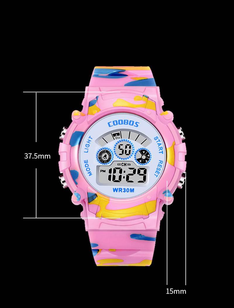 Boys Sports Military Kids Digital Watches Student Childrens Watch Fashion Luminous Led Alarm Camouflage Green Waterproof 7 Color Led Backlight Multifuction Wristwatch For Boys Girls