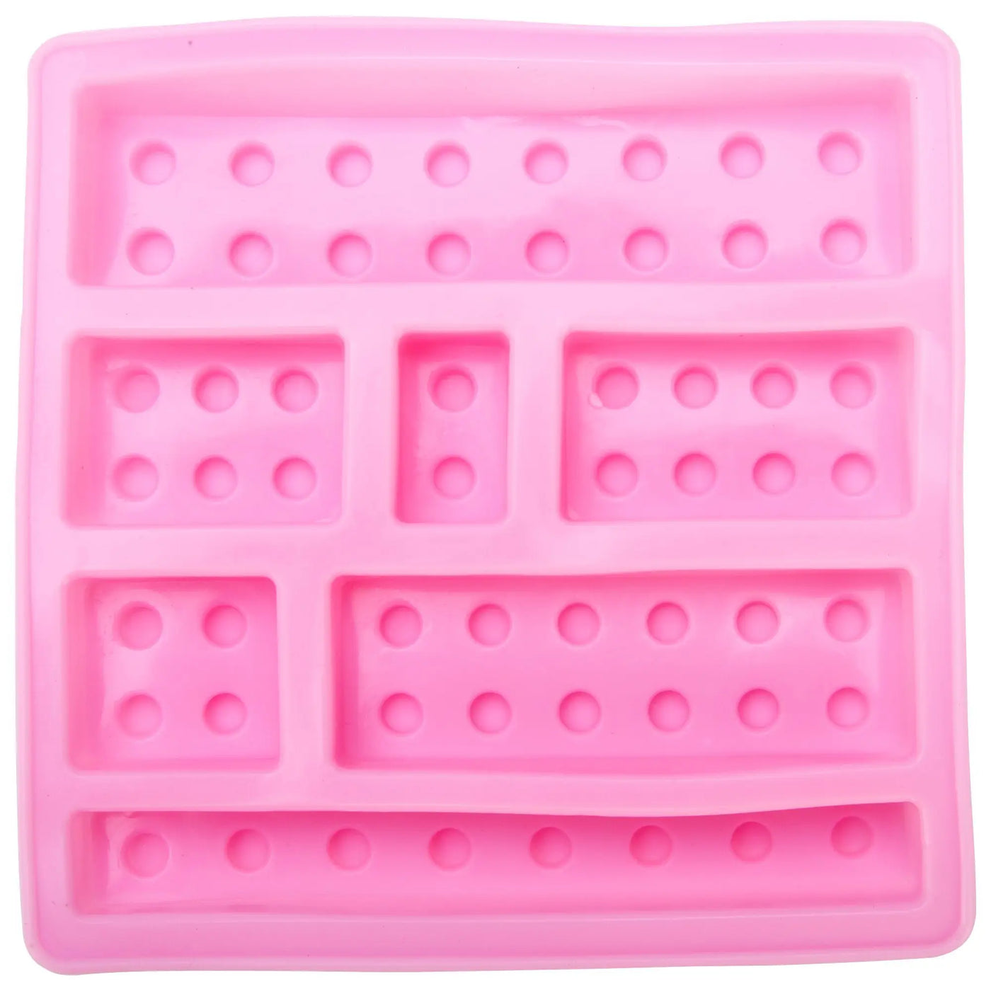 Pink silicone ice cube tray mold shaped like lego-style bricks from building blocks novelty set of 5