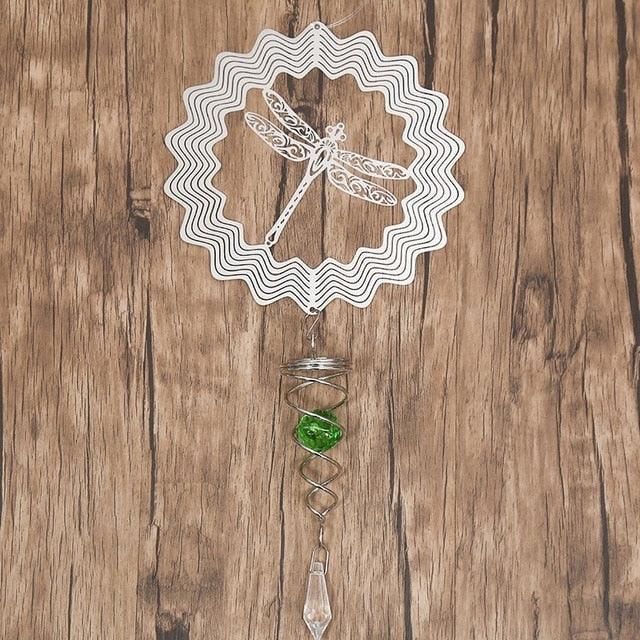 Butterfly Wind Spinner Hanging With Gazing Ball Spiral Tail 3D Metal Rotating Outdoor Stainless Steel Butterfly Metal Wind Chime Christmas Pendant Hanging Spiral Wind-chimes Garden Yard Home Decor