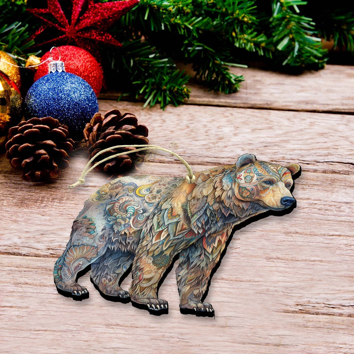 Alaskan Majestic Bear Wooden Ornaments by G.Debrekht - Wildlife Holiday Decor - 8710106-1