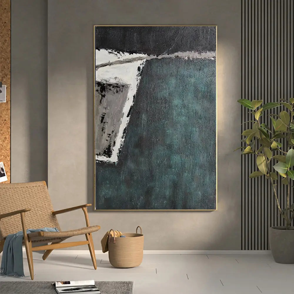 Green Textured Abstract Canvas Painting Wabi Sabi Art