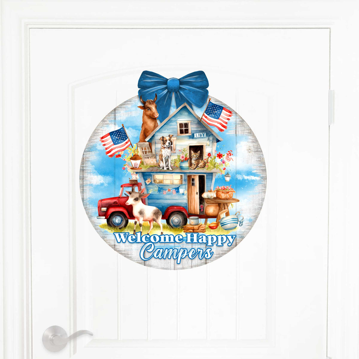 Welcome Happy Campers Sign Front door welcome sign Main entrance banner Welcome sign - Wooden front porch decor - 933114H