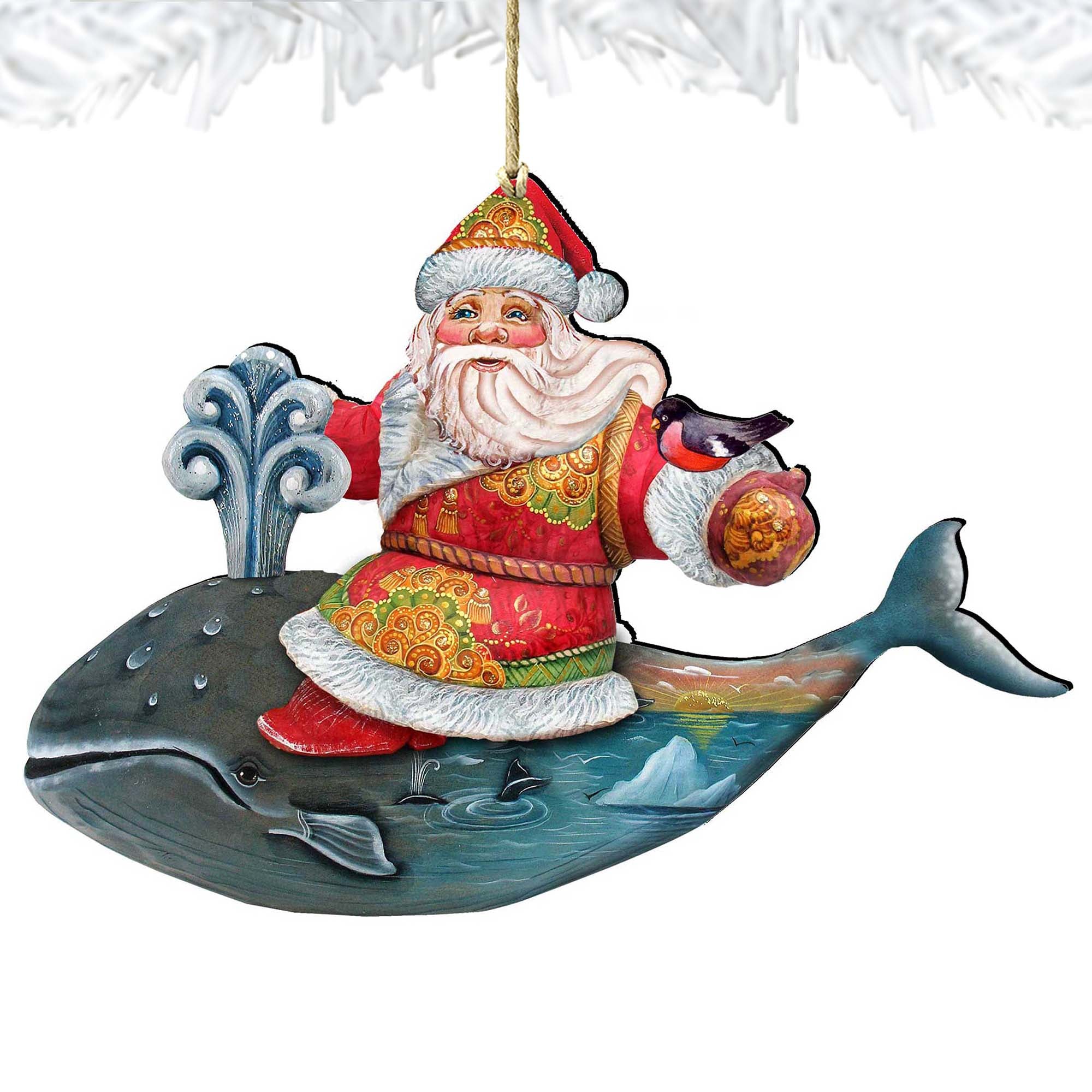 Whale Santa Wooden Ornaments by G. DeBrekht - Christmas Santa Snowman Decor - 8117827