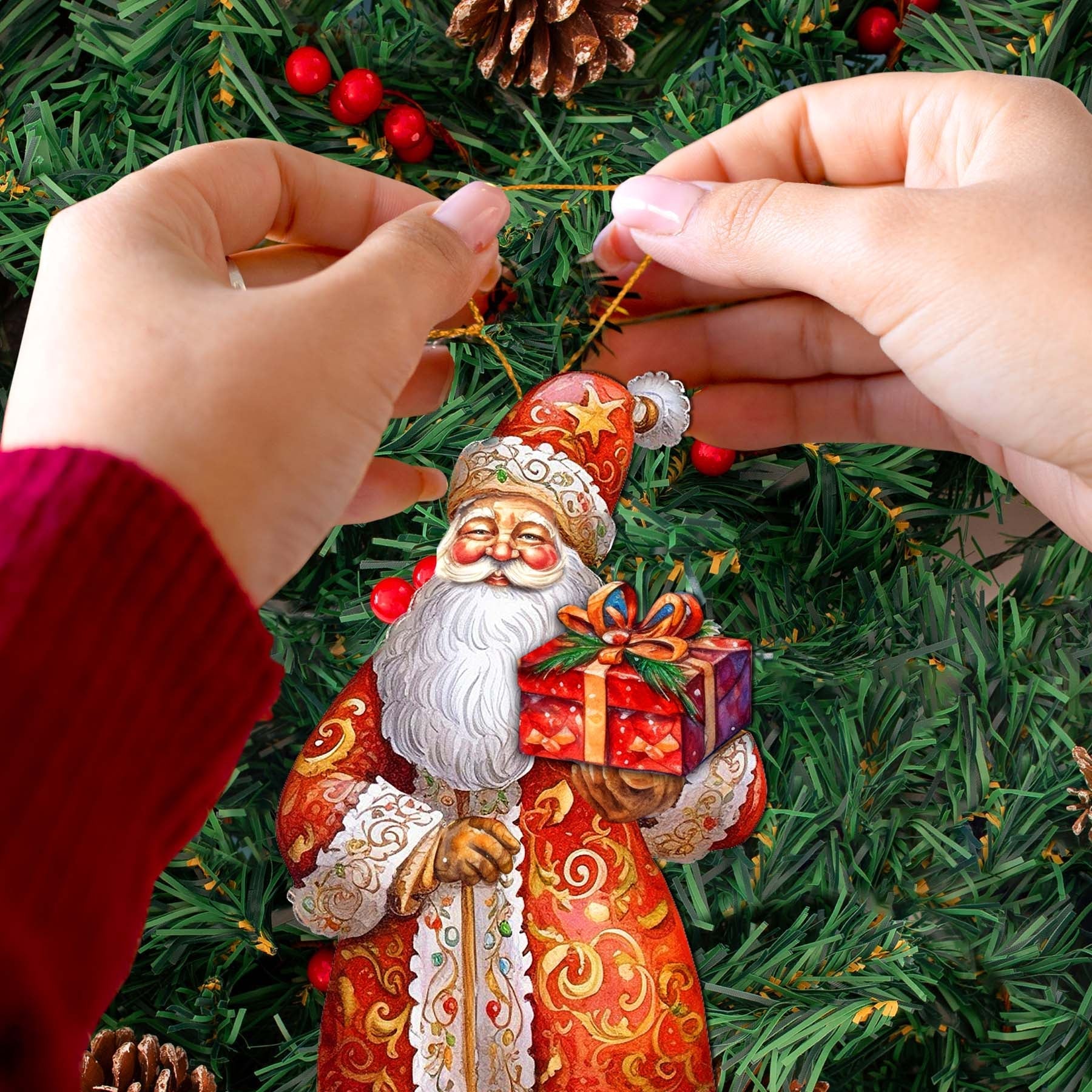 St. Nick's Gift Wooden Ornaments by G. Debrekht - Christmas Santa Snowman Decor - 8691410