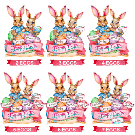 Personalized Easter Ornaments, Personalized Gift, Easter Basket Tag - Happy Easter Bunnies Family Name Wooden Ornaments by G. Debrekht Easter Spring Decor - 8652782P7