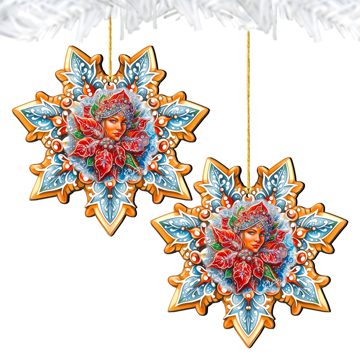Snow Maiden Snowflake Wooden Ornaments by G. Debrekht - Christmas Decor - 8688401