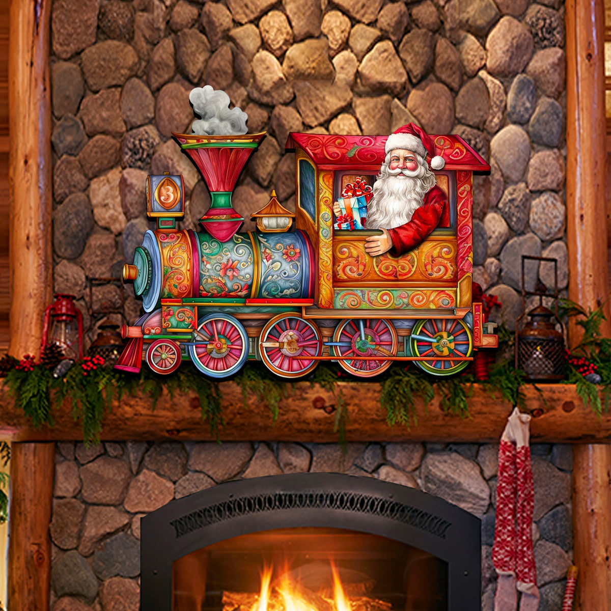 Santa's Train Holiday Door Decor by G. Debrekht - Christmas Santa Snowman Decor - 8611090H