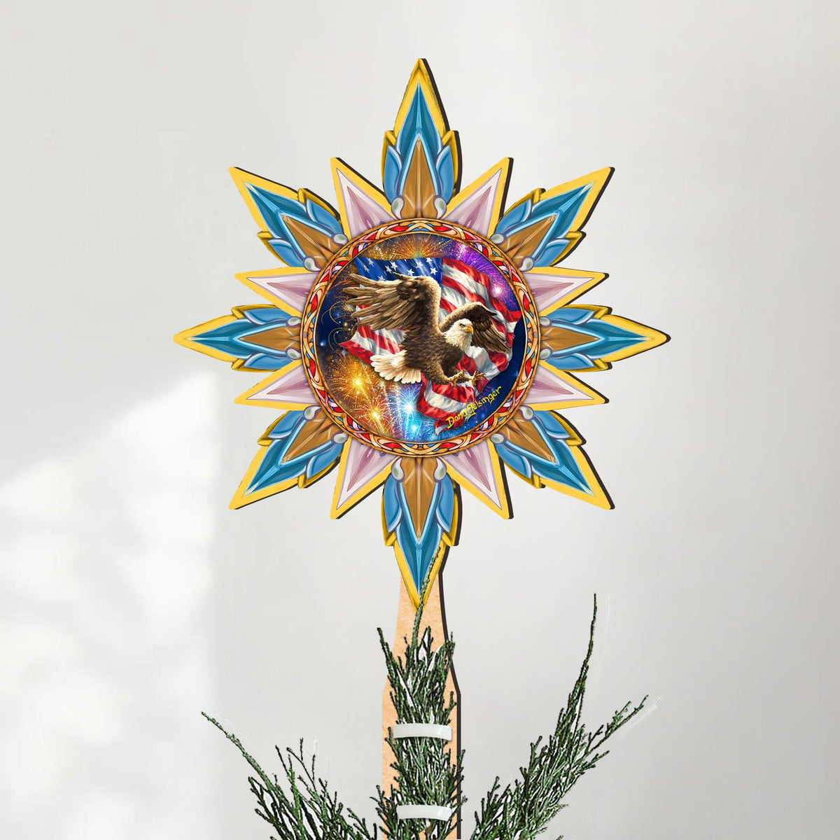 American Patriotic Eagle Tree Topper Wooden Decor by D. Gelsinger -Patriotic Holiday Decor - 89515-DG