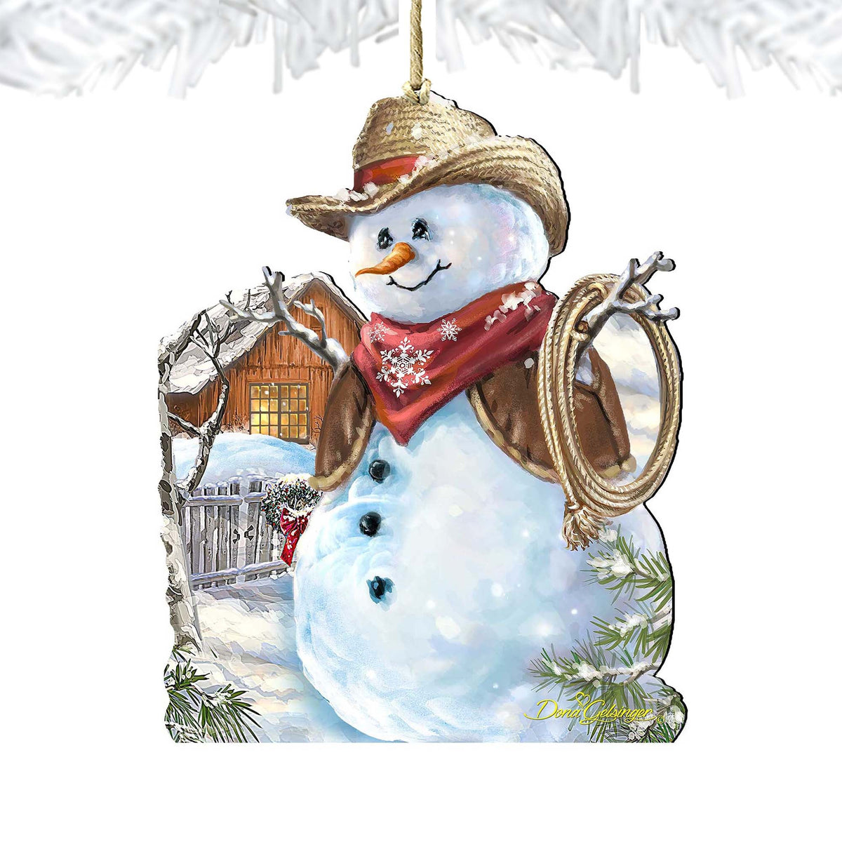 Cowboy Snowman Wooden Ornaments by Gelsinger - Christmas Santa Snowman Decor - 8121115-1541