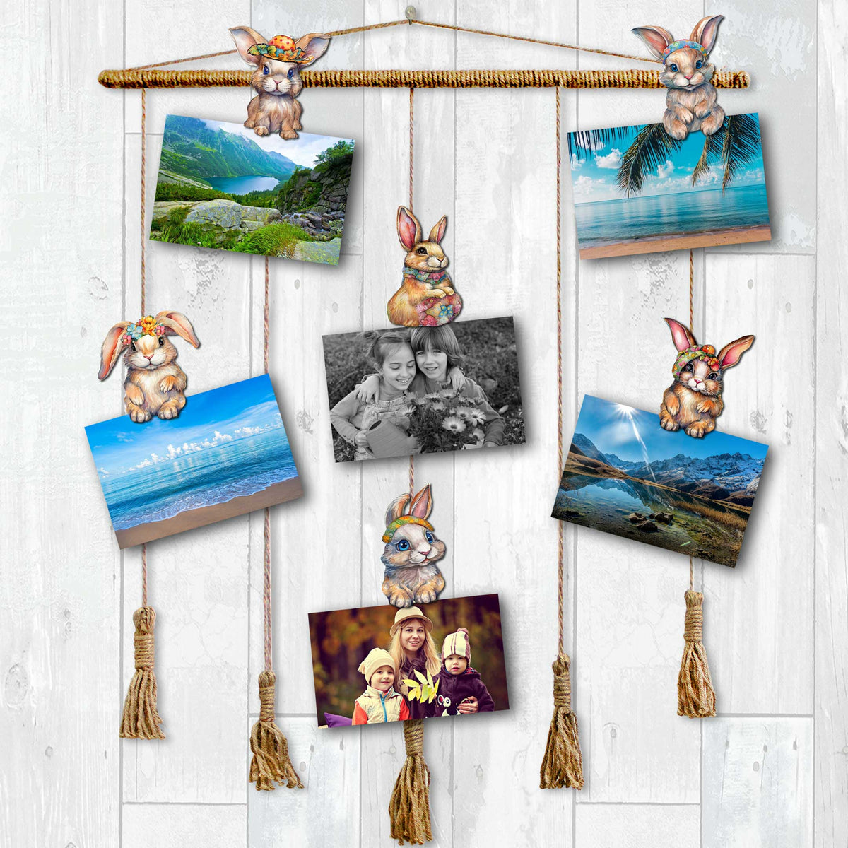 Easter Bunnies Clip-On Eco Wood Decorative Ornaments Set of 6 by G. Debrekht - Easter Decor - 8090042C-S6