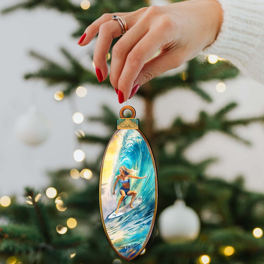 Nautical Christmas Decor - Surfer Girl's Ride Wooden Ornaments by G. Debrekht Coastal Holiday Decor - 8688176