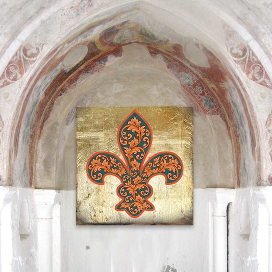 Cross Fleur de Lis Wooden Gold Plated Wall Art by Museum Icon - Celtic Decor - 850442-16