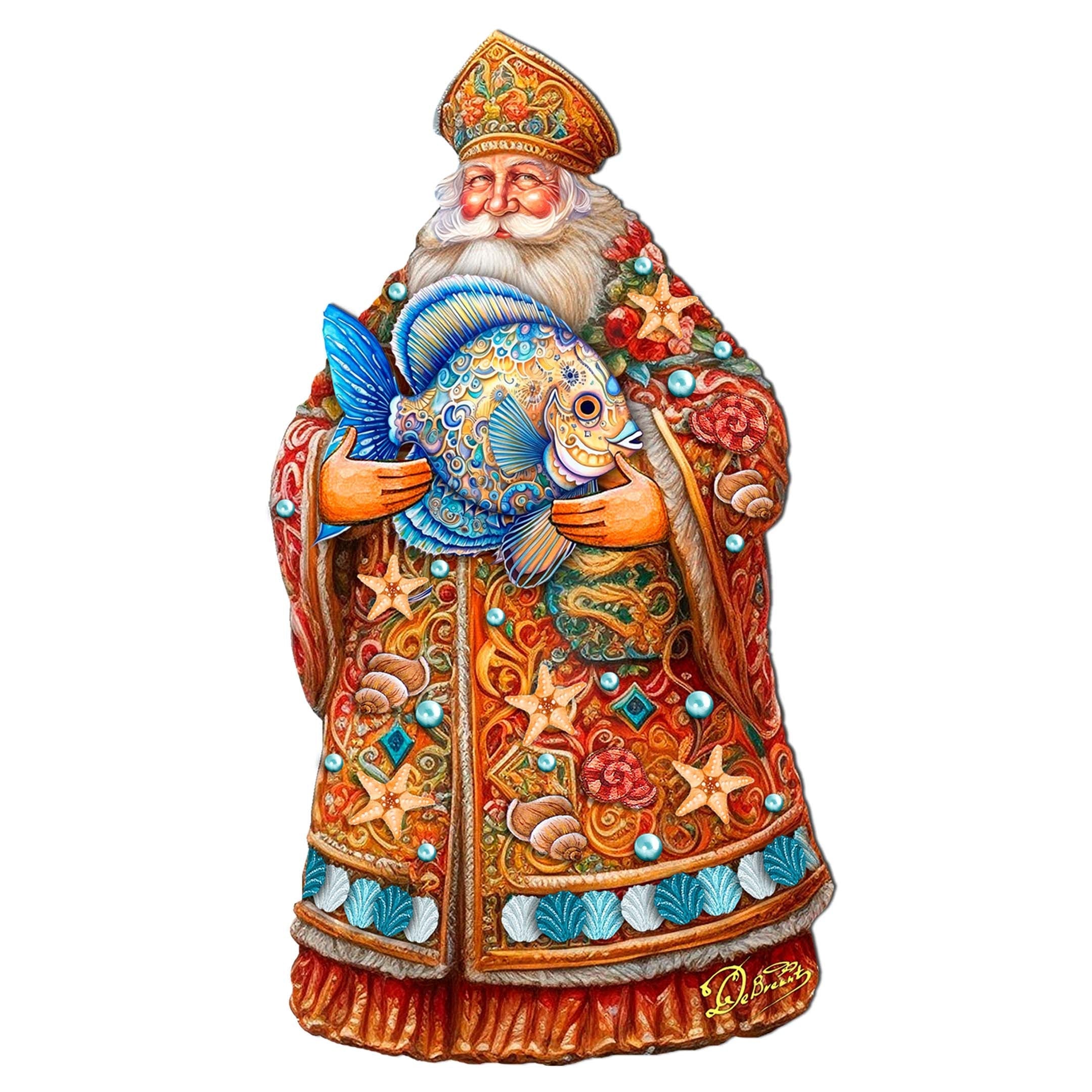 Santa with Fish Holiday Door Decor by G. Debrekht - Christmas Santa Snowman Decor - 8691411H