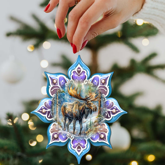 Moose Snowflake Wooden Ornaments by G. Debrekht - Nature Wildlife Decor - 8688414