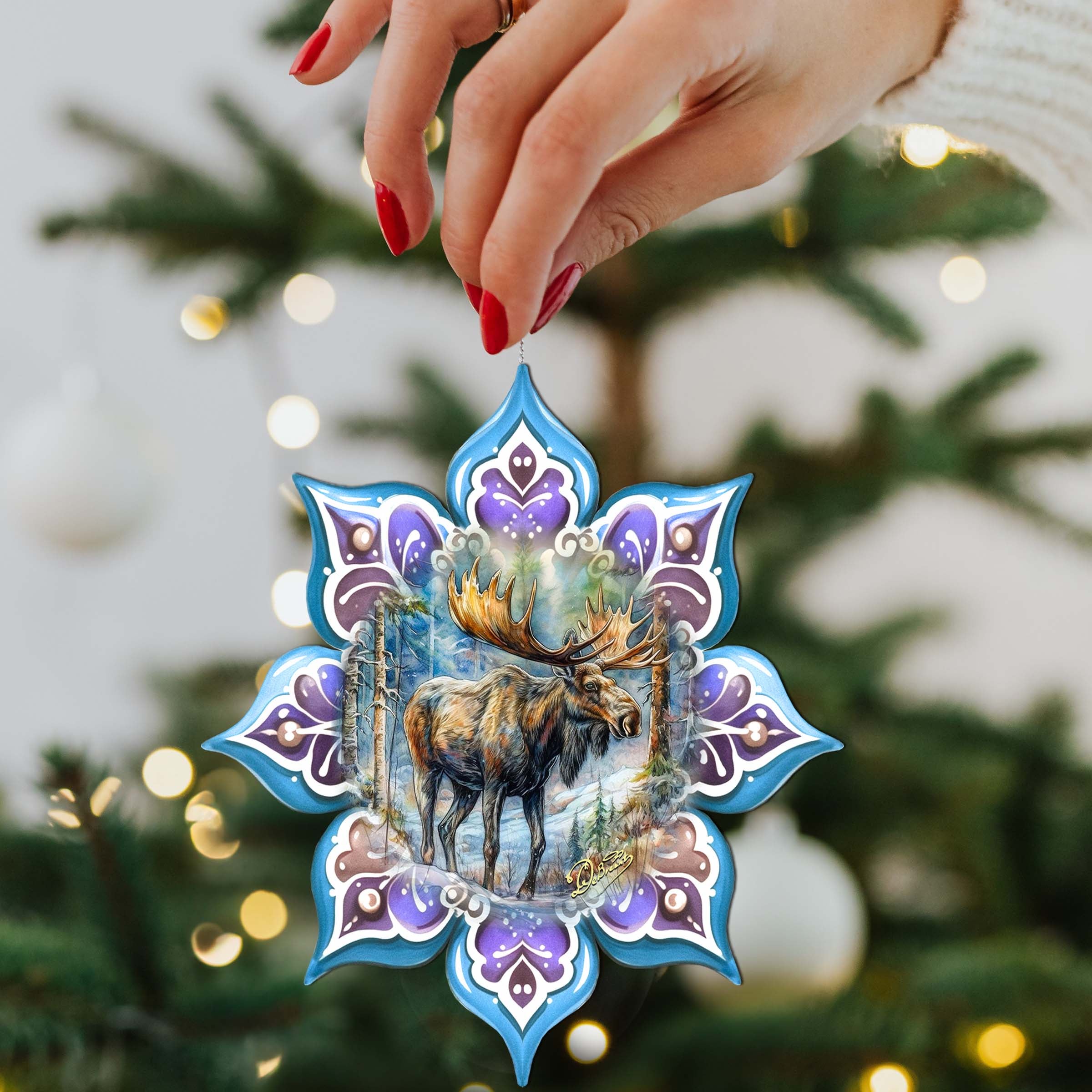 Moose Snowflake Wooden Ornaments by G. Debrekht - Nature Wildlife Decor - 8688414