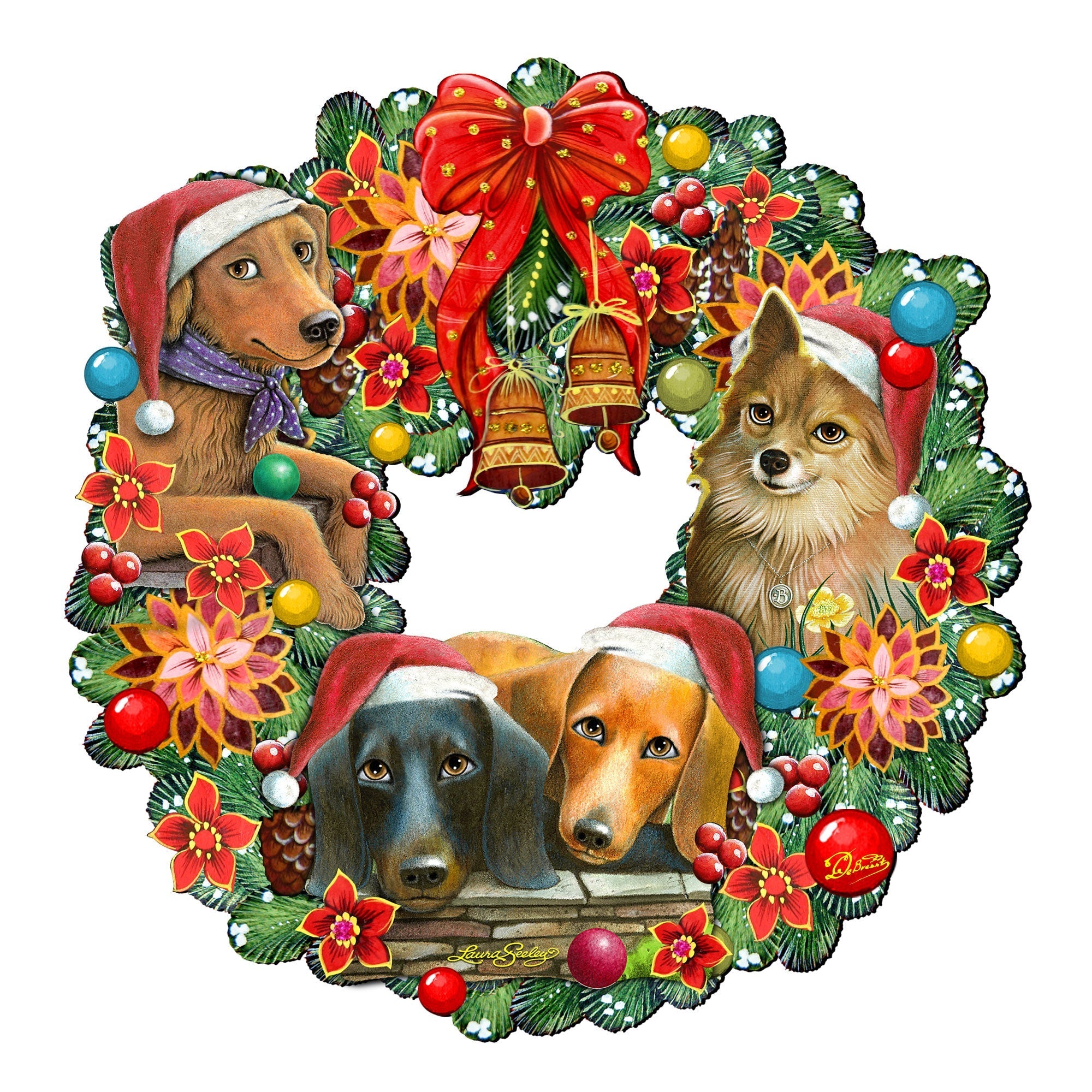 Christmas Friends Puppy Door Wreath by G. DeBrekht and L. Seeley - Pets Dog and Cats Decor - 8185307-6H-SL