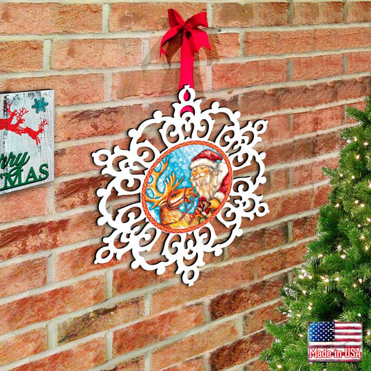 Reindeer Ride Snowflake Door Decor by G. DeBrekht - Christmas Santa Snowman Decor - 8141151H