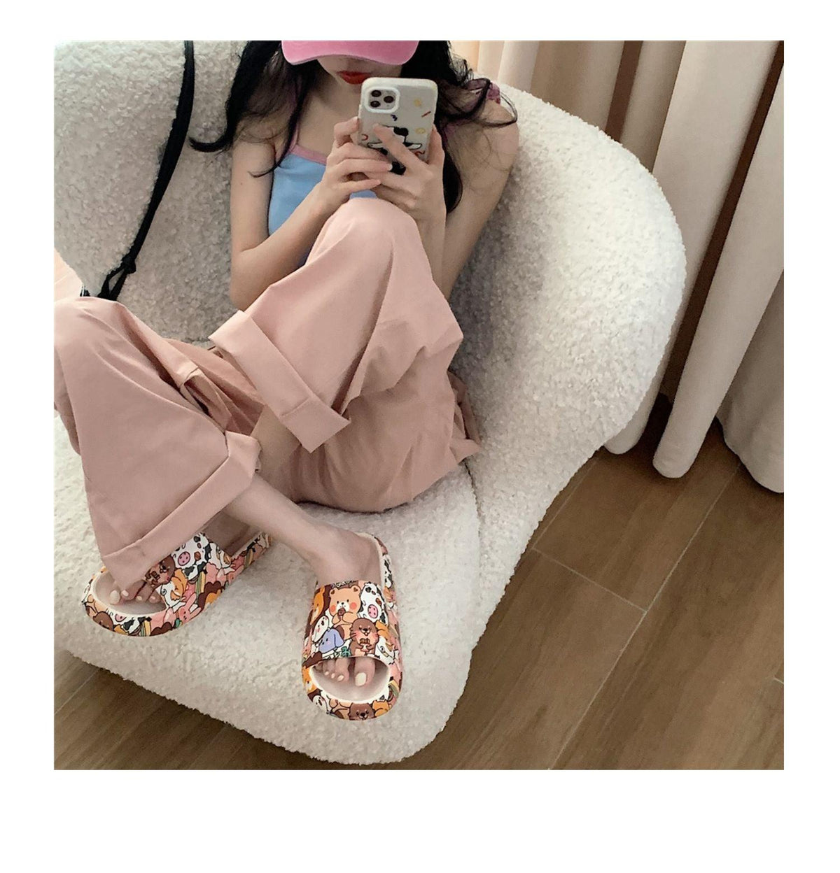 Cartoon Couple Fashion Bear Sandals Non-Slip Thick-Soled Indoor And Outdoor Slippers Men's Flip Flops Athletic Slide Sandals Flat Slip On Sandals For Women Summer Slippers