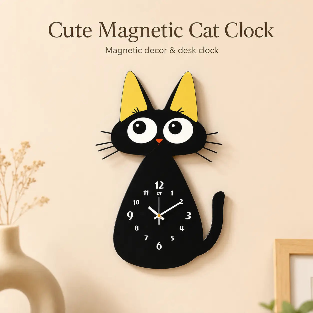 Cat Magnetic Fridge Clock Acrylic Animal Home Decor Gift
