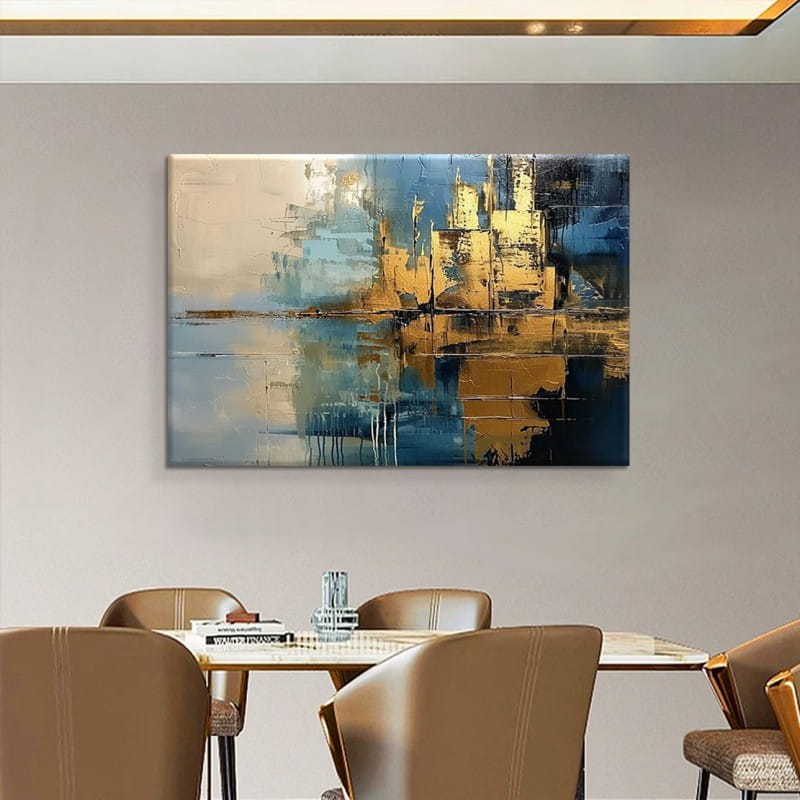 Handmade Blue Abstract Oil Painting Canvas Decor