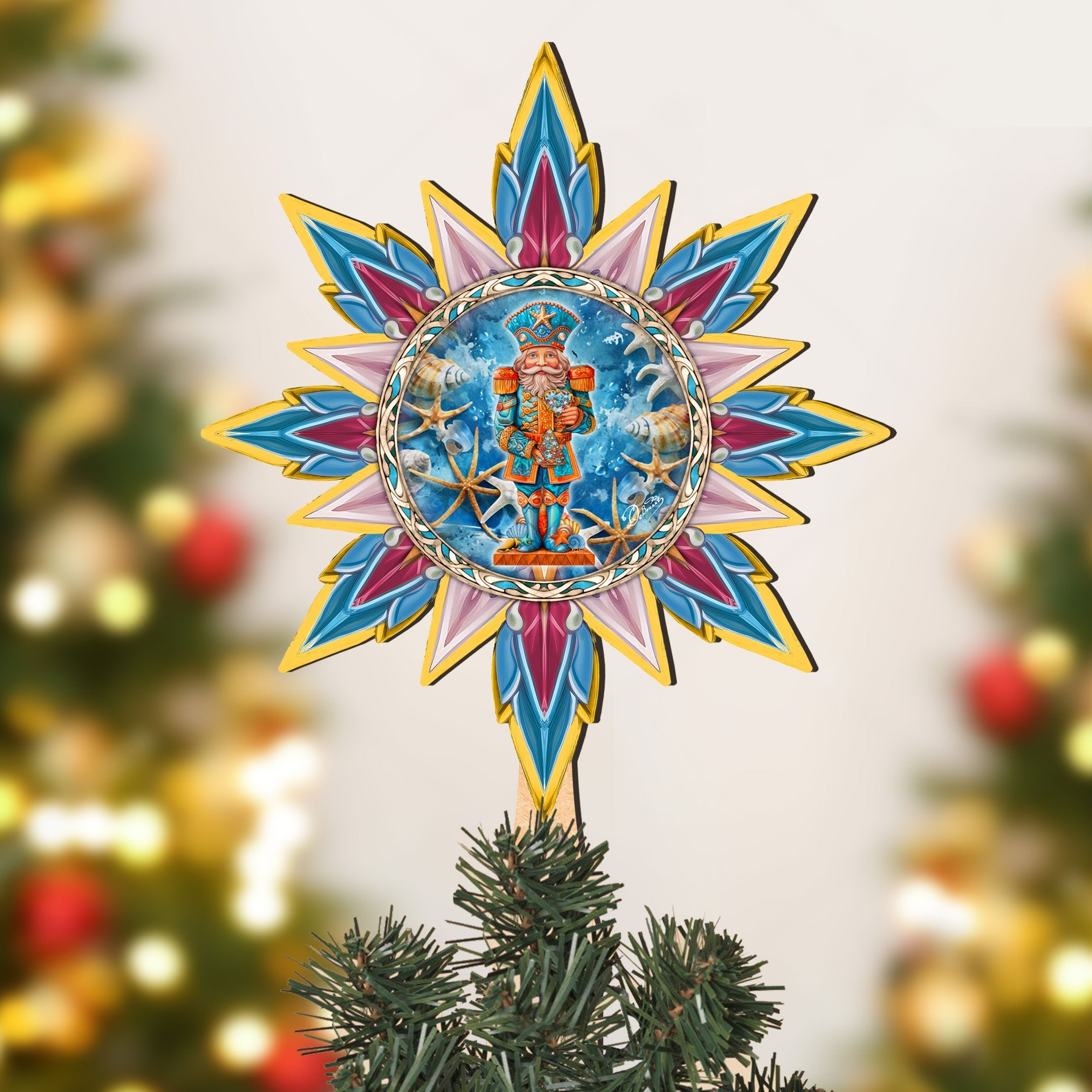 Coastal Nutcracker Tree Topper Wooden Decor by G. Debrekht - Coastal Holiday Decor - 895113