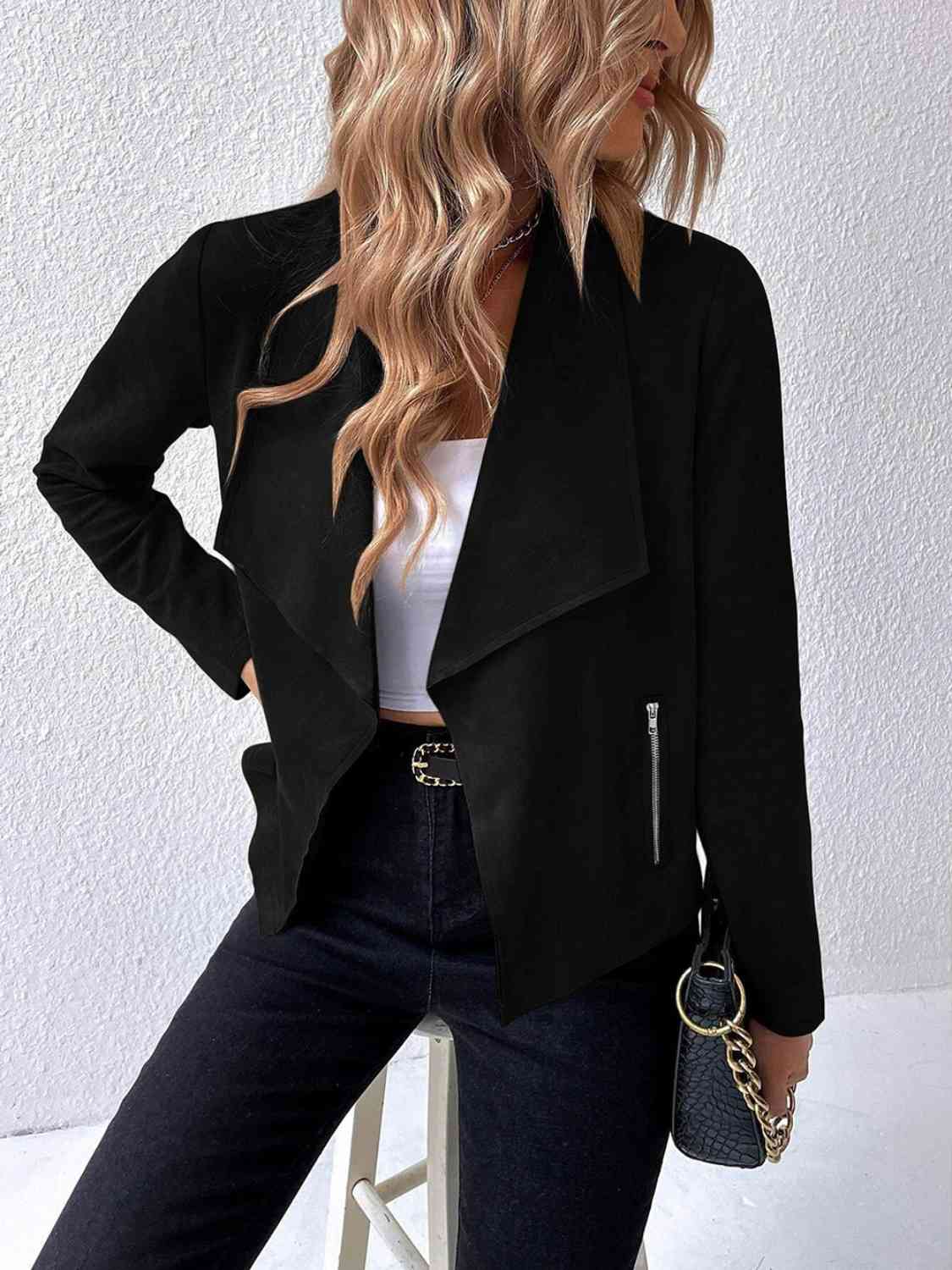 Classic Minimalist Collared Long Sleeve Jacket for Women – Minimalist & Lightweight Everyday Outerwear