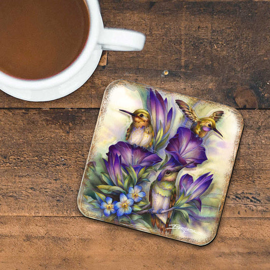 Everlasting Friendship Hummingbirds Wooden Cork Coasters Gift Set of 4 by J. Bergsma - Wildlife Decor  - 8199464C-S4