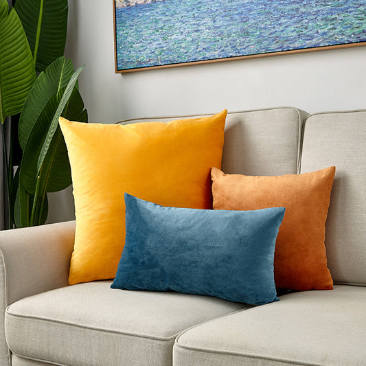3-Piece Coordinated Throw Pillow Bundle – Well picked colors of Blue yellow and orange  velvet throw pillow covers and inserts included