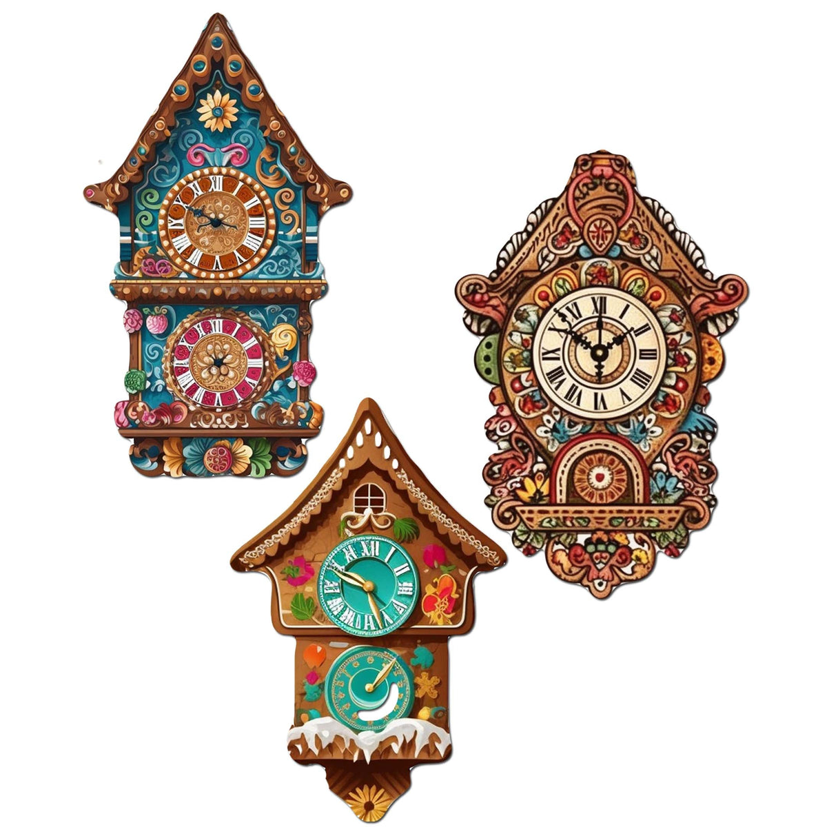 Miniature clock Clip-On Eco Wood Decorative Ornaments Set of 3 by G. Debrekht - Christmas Decor - 8091020C-S3