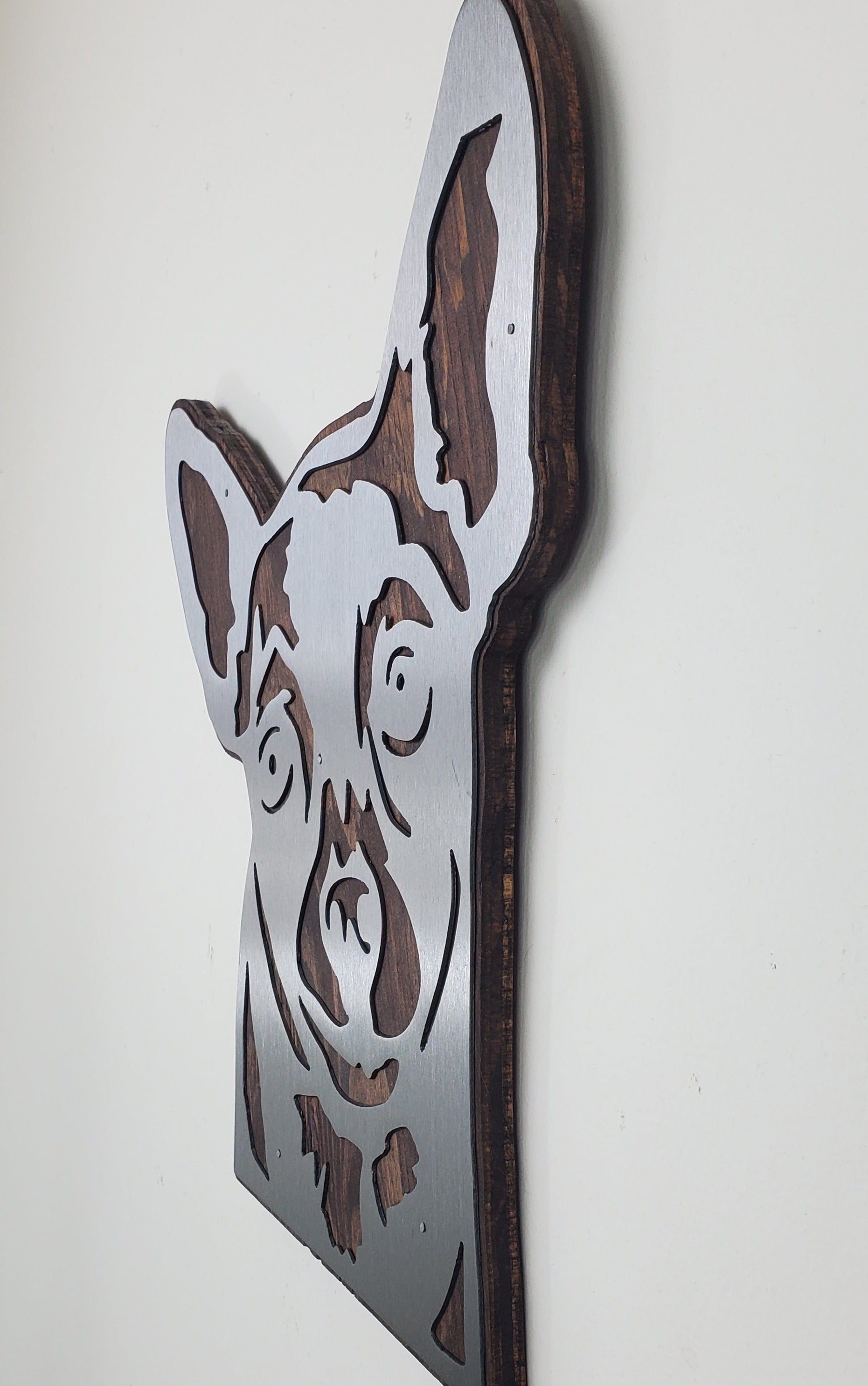 Chihuahua Dog Metal Art on Wood