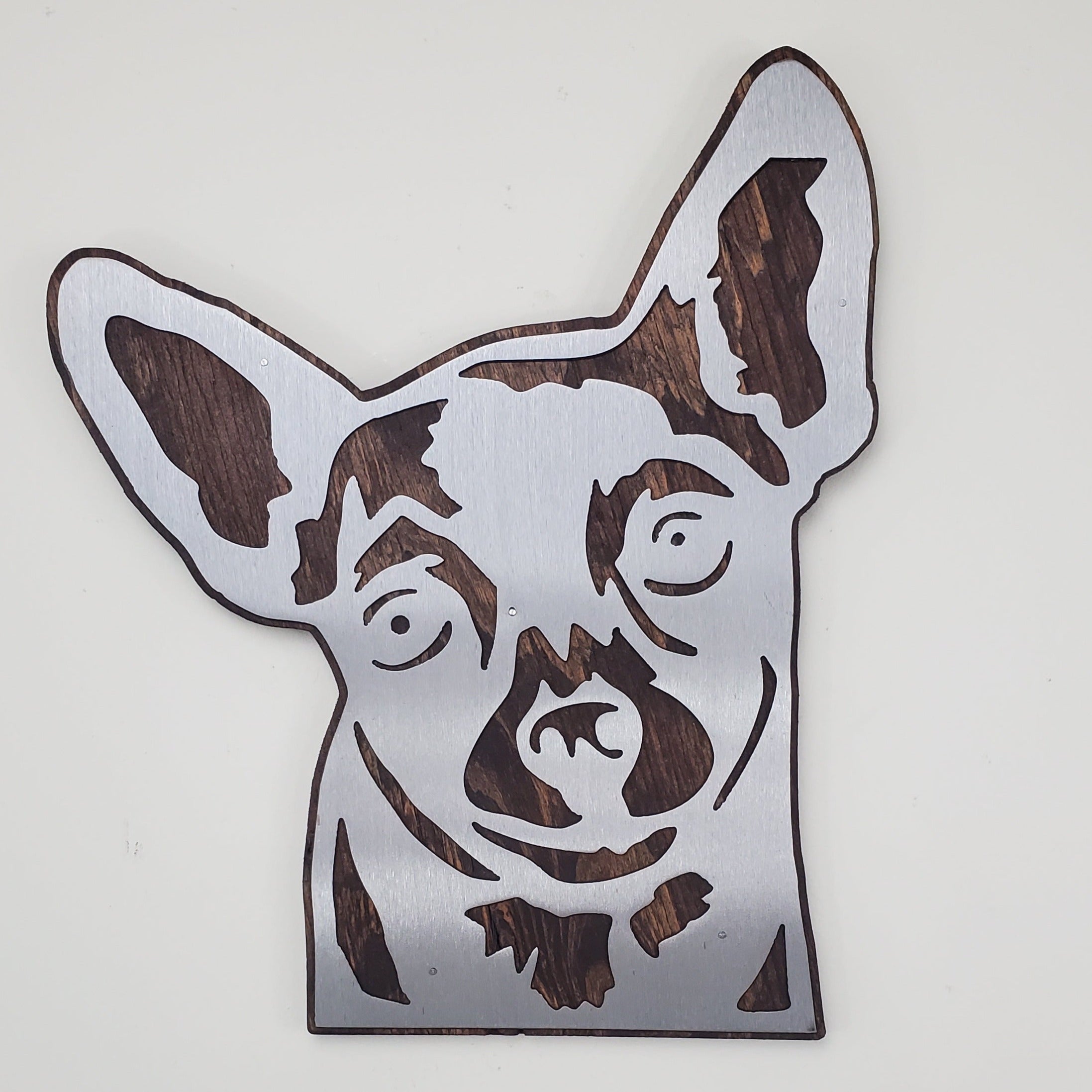 Chihuahua Dog Metal Art on Wood