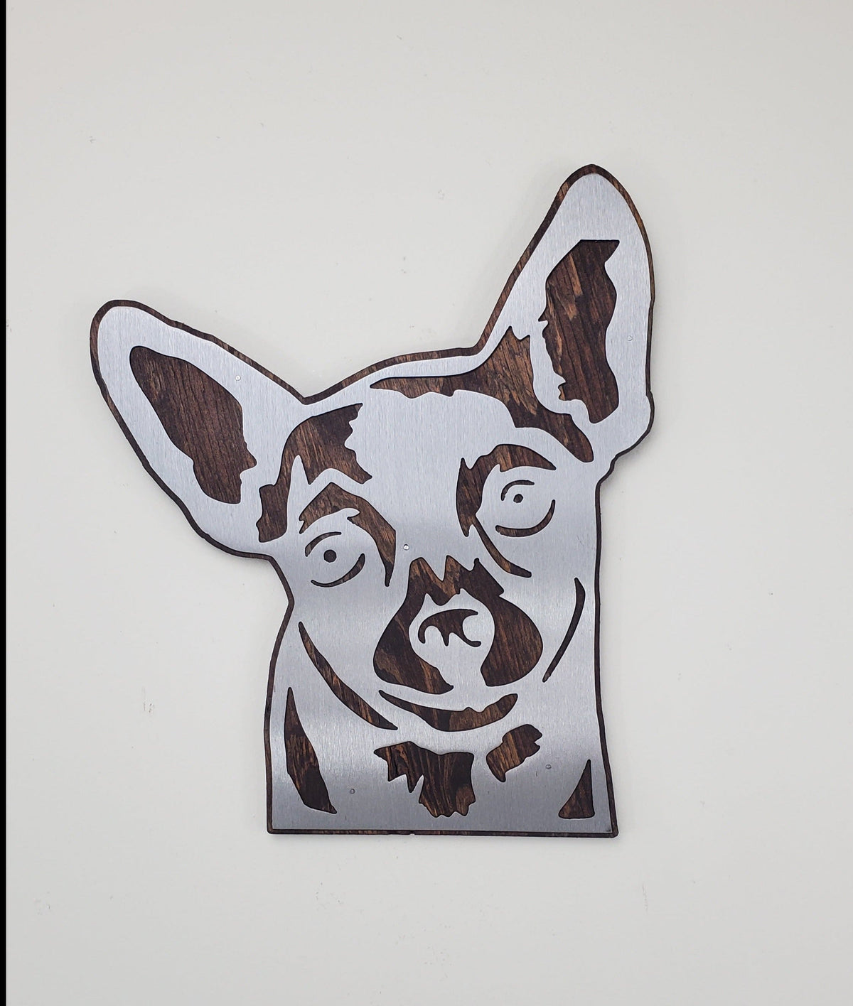 Chihuahua Dog Metal Art on Wood