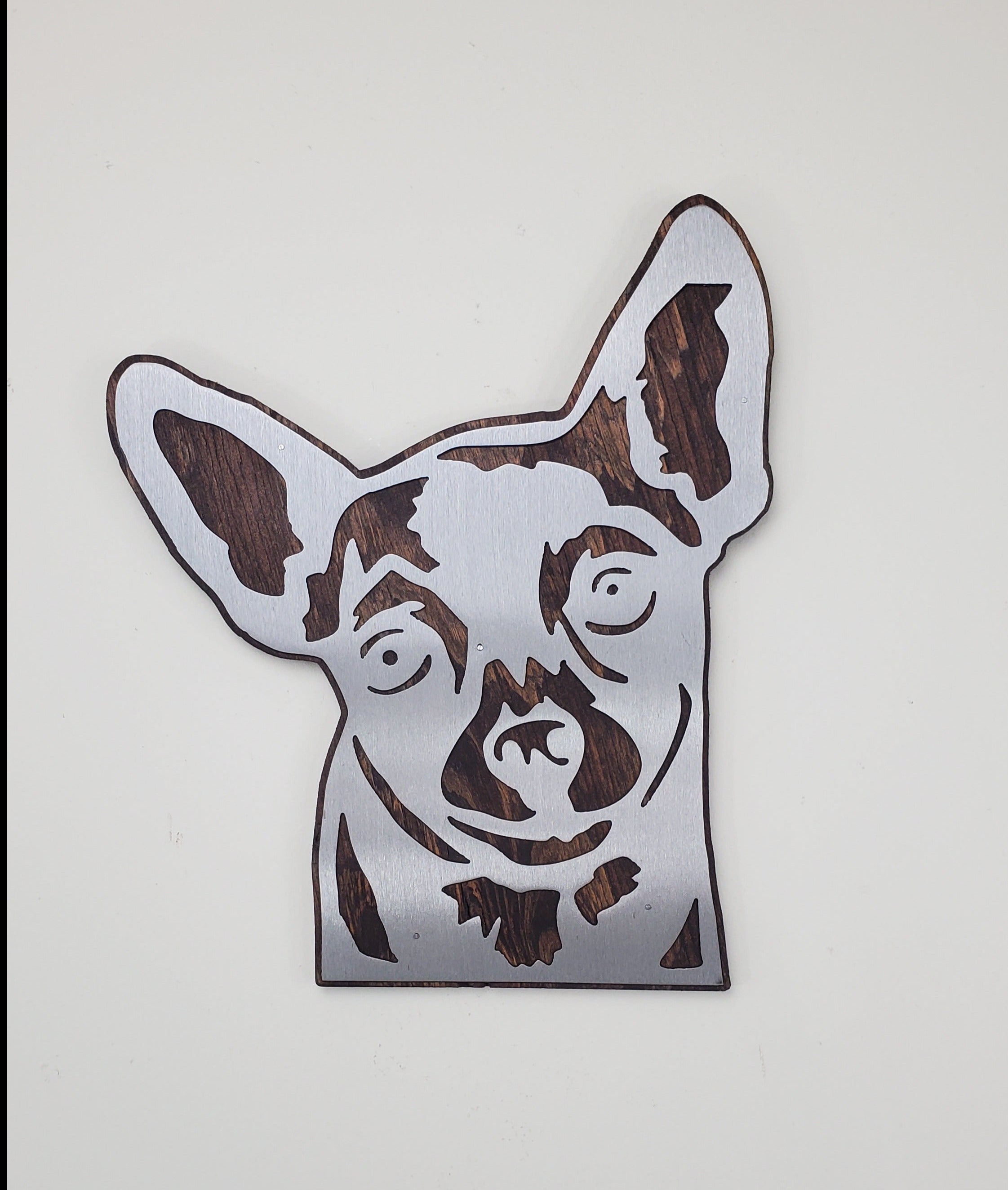 Chihuahua Dog Metal Art on Wood