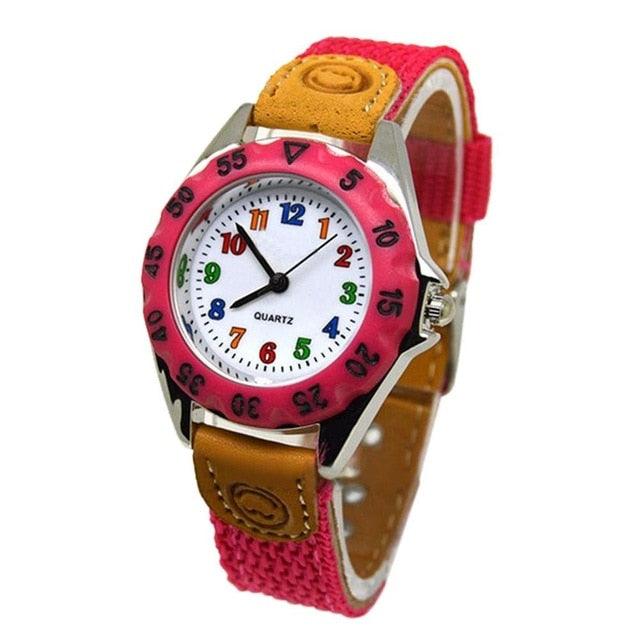 Children Cute Boys Girls Quartz Watch Kids Childrens Fabric Strap Student Time Clock Wristwatch Gifts Colorful Number Dial Time Teach Watches PU Band Analog Quartz Children Sport Outdoor Boys Kids Wrist Watches