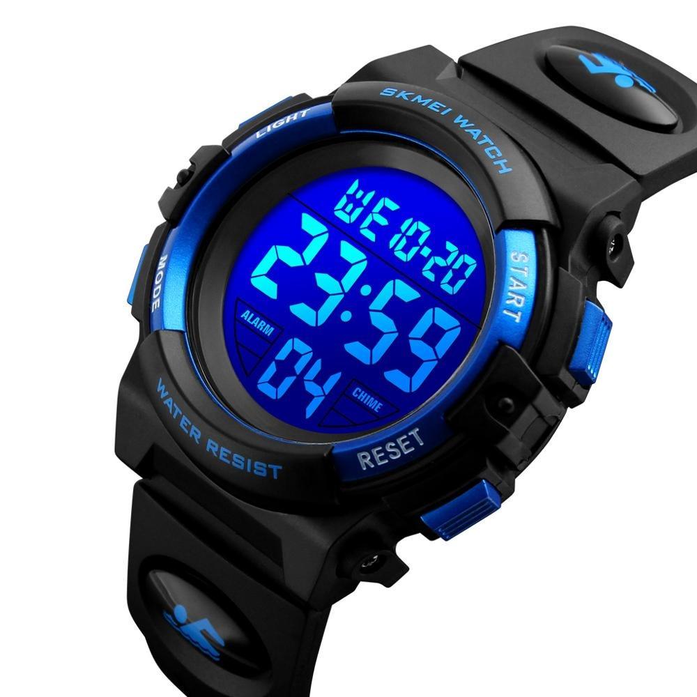 Children LED Electronic Digital Watch Chronograph Clock Sport Watches 5Bar Waterproof Kids Wristwatches Digital Sport Watches Outdoor Waterproof LED 7 Color Lights Electronic Watches For Girls Boys