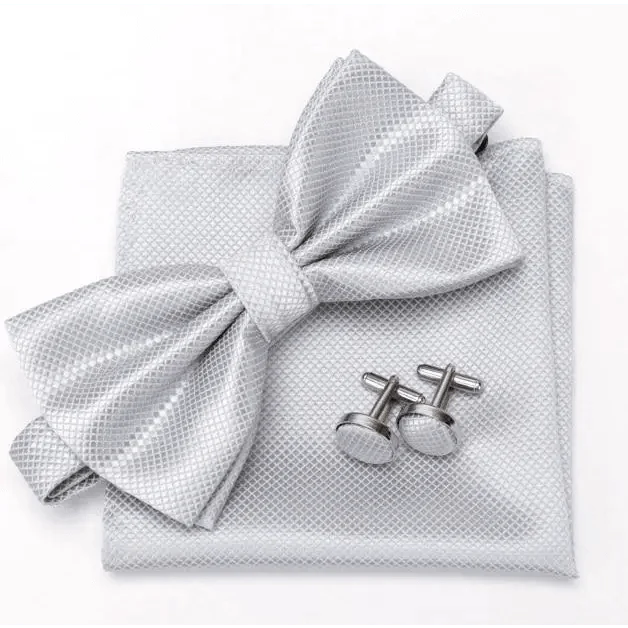 Classic Men Bowtie  Cufflinks Set Casual Men's Fashionable Style Solid Color Bowties Elegant Accessories
