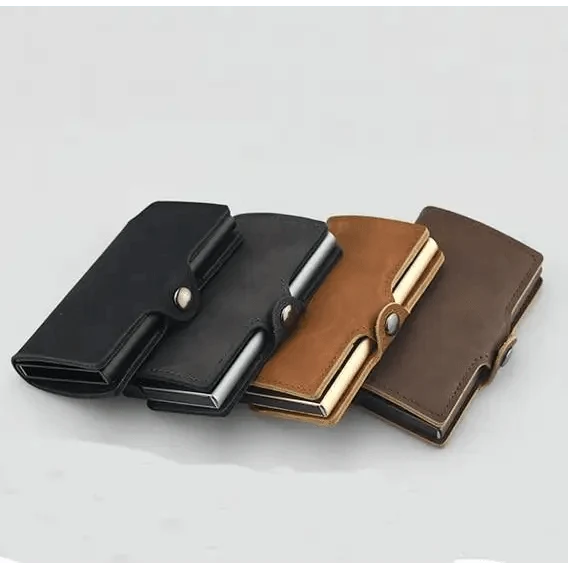Classic Multifunction Automatic Aluminum Alloy Leather Credit Card Holder Retro New Pop-Up Card Ejector Business Wallets For Men