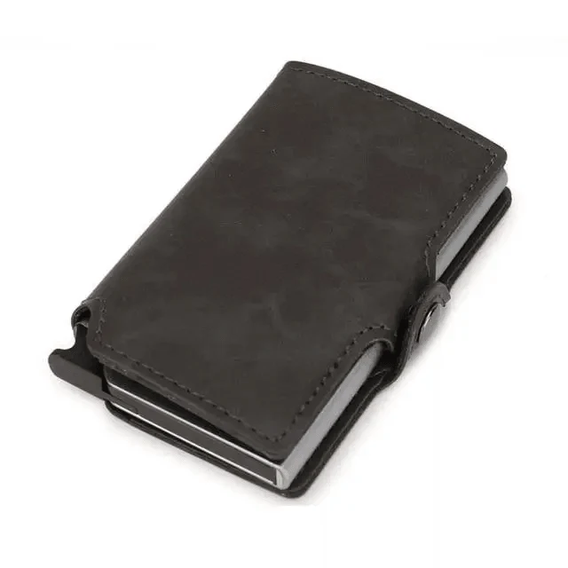 Classic Multifunction Automatic Aluminum Alloy Leather Credit Card Holder Retro New Pop-Up Card Ejector Business Wallets For Men